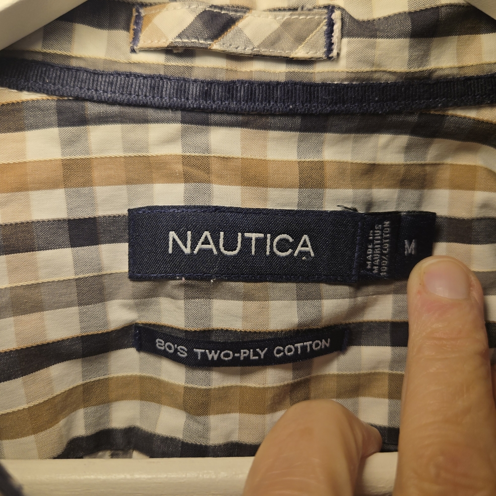 Nautica Men's Casual Button Down Shirt - Blue, Brown, Cream